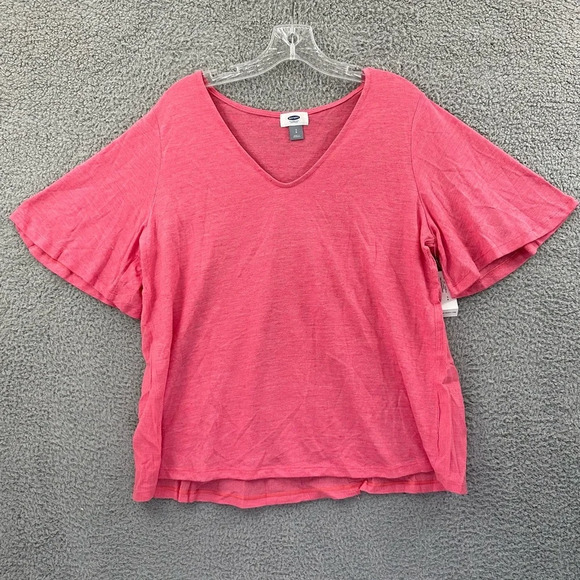 NWT Old Navy V Neck Short Sleeve Linen Blend T Shirt Guava Pink Women's Small‎ - Picture 1 of 9